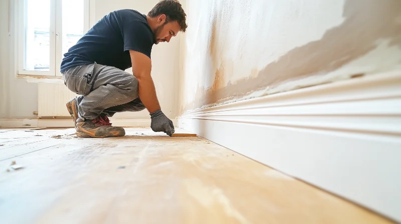 Artisan qui rénove un parquet